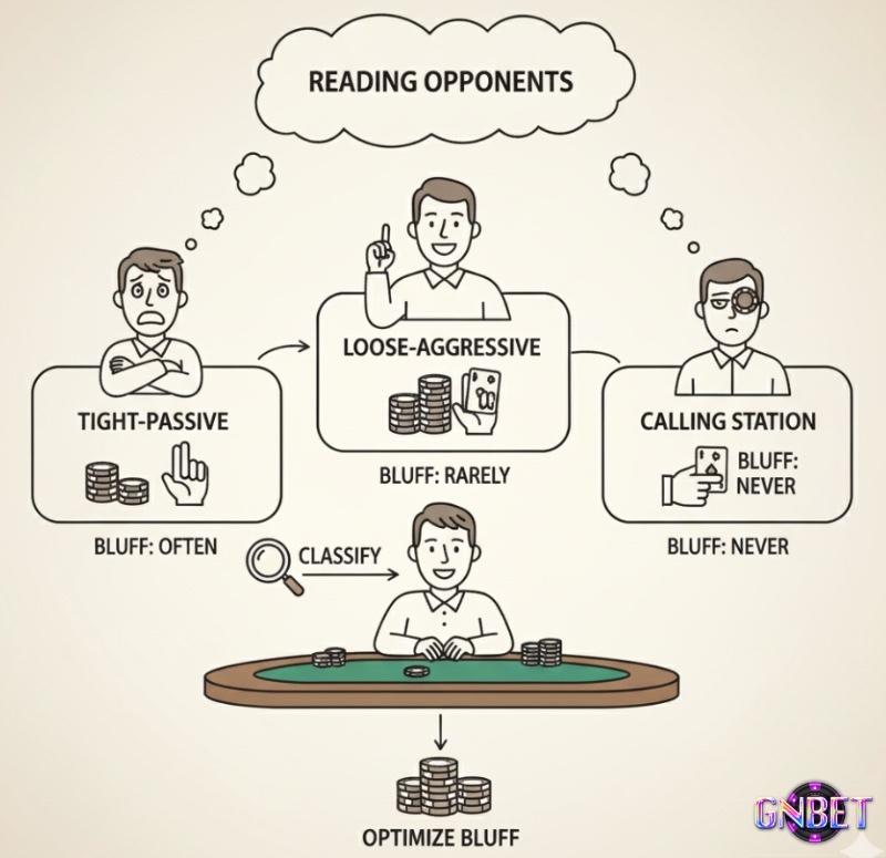 Người chơi poker đánh giá đối thủ để áp dụng chiến thuật bluff phù hợp, tối ưu hiệu quả