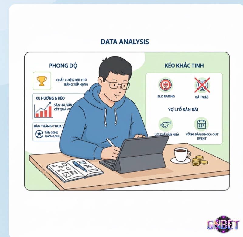 Người đàn ông phân tích phong độ và lịch sử đối đầu của các đội bóng trên bảng dữ liệu thống kê