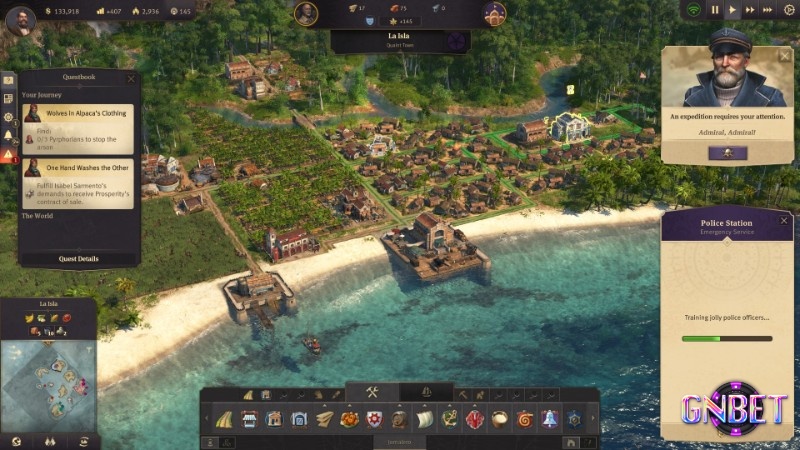 Giao diện nhiệm vụ hướng dẫn xây dựng, mở dân cư và phát triển khu định cư theo từng mốc