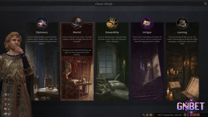 Mỗi nhân vật sẽ có những kỹ năng riêng biệt để phát triển vương triều của mình