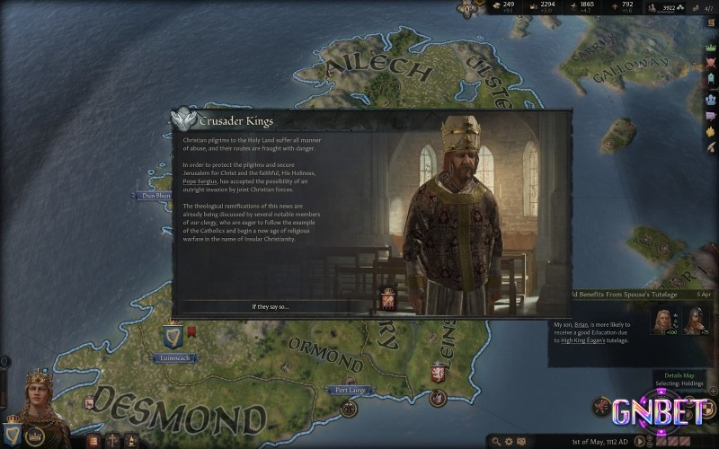 Game Crusader Kings III có đồ họa trực quan với bản đồ rộng lớn và chi tiết