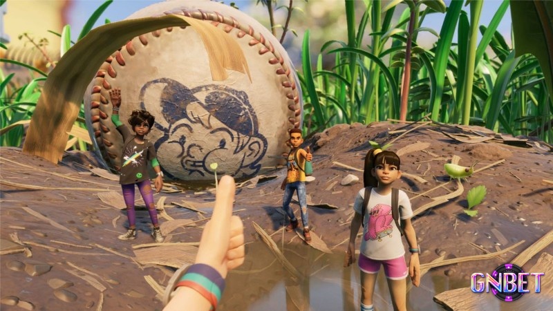 Nhân vật tí hon đứng giữa bãi cỏ cao trong game Grounded