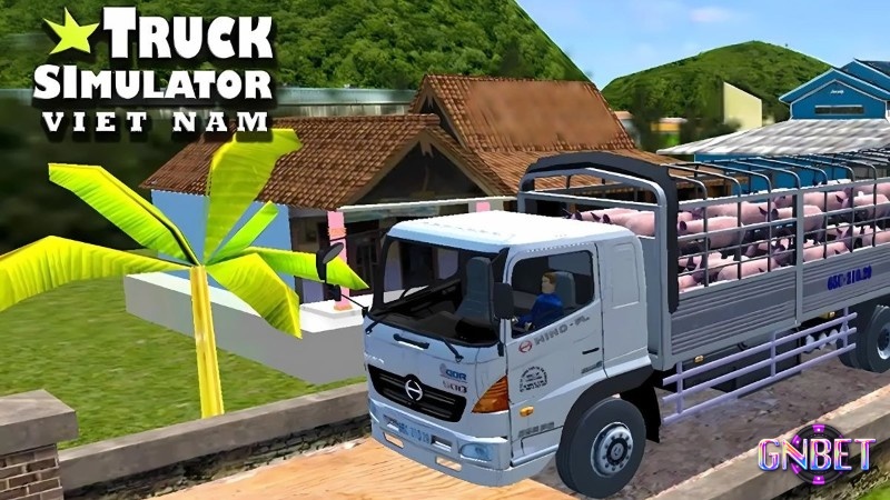 Truck Simulator Vietnam với xe tải chạy trên quốc lộ và khung cảnh làng quê Việt Nam
