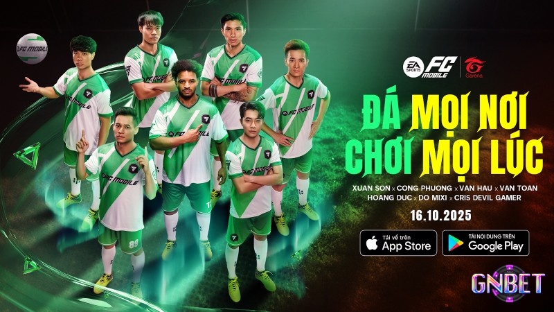 FC Mobile với giao diện mô phỏng bóng đá và đội hình gồm nhiều cầu thủ nổi tiếng