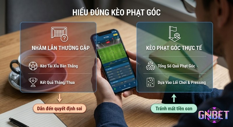 Bảng phân biệt giúp người chơi hiểu đúng kèo phạt góc là gì thực tế, tránh nhầm lẫn với Tài Xỉu bàn thắng và không mất tiền oan