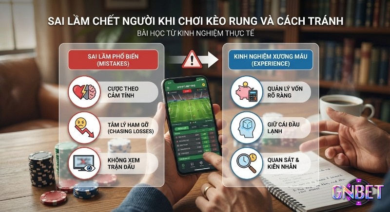 Hướng dẫn nhận diện sai lầm (cược cảm tính, ham gỡ, không xem trận) và kinh nghiệm thực tế để tránh mất vốn, giữ đầu lạnh khi chơi kèo rung