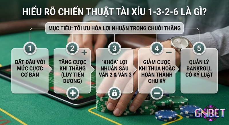 Quy trình 5 bước triển khai, cách đánh tài xỉu 1-3-2-6, giúp tối ưu lợi nhuận và quản lý bankroll có kỷ luật