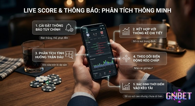 Chiến lược phân tích live score thông minh qua 5 điểm then chốt: thông báo, thống kê, kèo chấp, thời điểm vào kèo tài