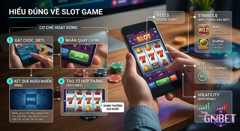 Sơ đồ tổng quan Slot Game giúp người chơi hiểu đúng cơ chế hoạt động, RNG, RTP, và biến động để lựa chọn phù hợp trong các thể loại Slot Game