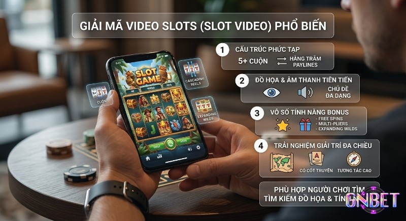 Tổng quan các đặc trưng nổi bật của Video Slots với cấu trúc phức tạp, đồ họa âm thanh tiên tiến, và vô số tính năng bonus như Free Spins